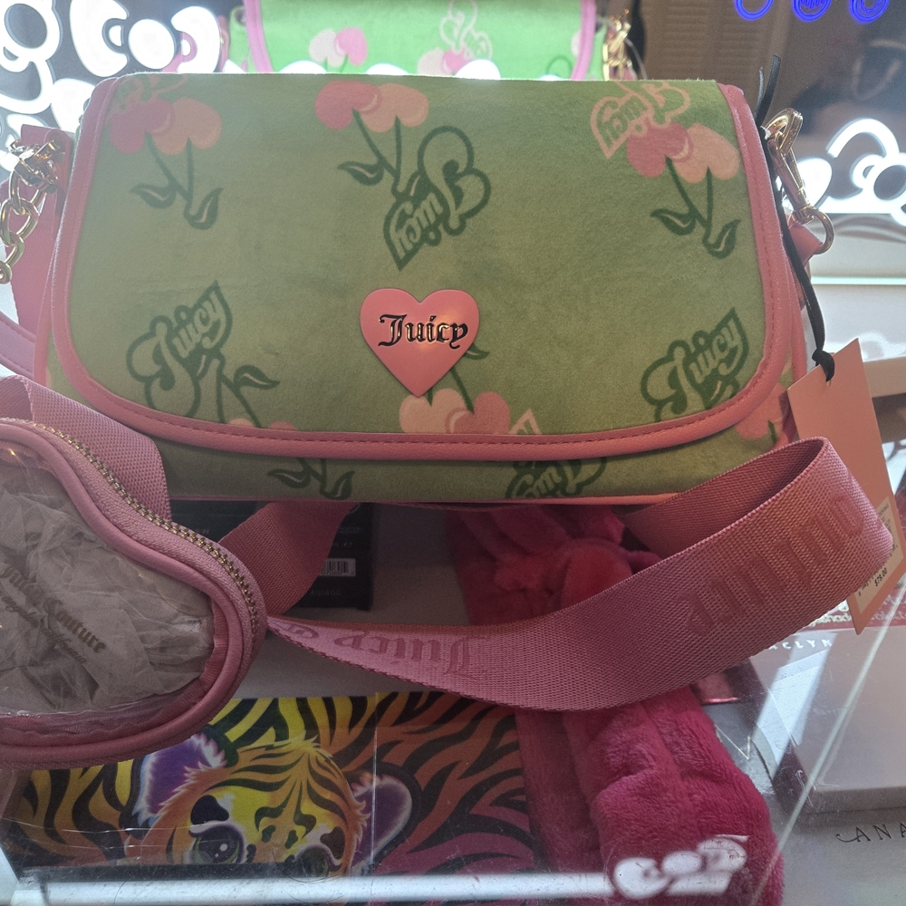 Juicy Couture Green Crossbody Bag with Pink Accents